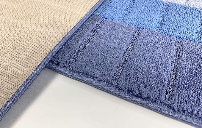 Custom Size Coastal Nautical Style Runner Rug Carpet for Hallway Entryway, Slip Resistant Latex Rubber Backed, 31 inch Wide X Customized Length, Squares Blue, 31 inch X 32 feet