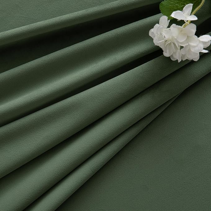 MIULEE Velvet Curtains 50W x 84L 2 Panels Olive Green Blackout Curtains | - Image 7