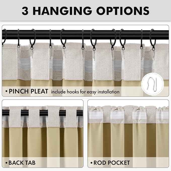 MIULEE 100% Blackout Linen Curtains 42 x 90 Inch Cream White 2 Panels | Thermal - Image 5