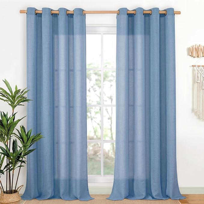YoungsTex Denim Blue Linen Curtains 95 Inch Length by YoungsTex