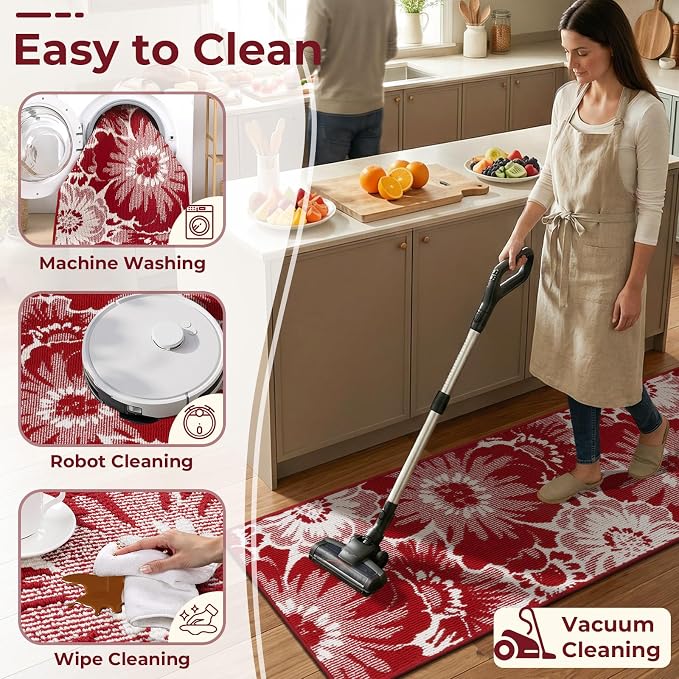 Findosom Christmas Runner Rug 2x6, Non Slip High-Low Textured Floral Washable - Image 7