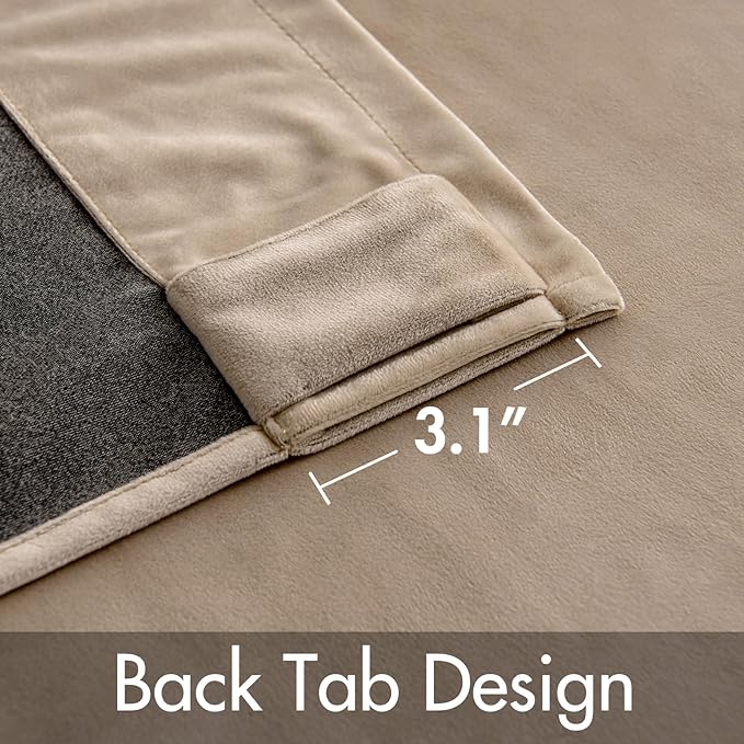 MIULEE Velvet Curtains 52x84 inches 2 Panels Camel Beige Blackout Curtains | - Image 3