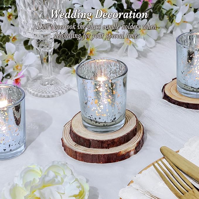 Votive Candle Holders Set of 24, Speckled Mercury Silver Candle Holders for Wedding Centerpiece Table Decorations, Tealight Candle Holder for Party Bridal Shower Decor, Home Decor