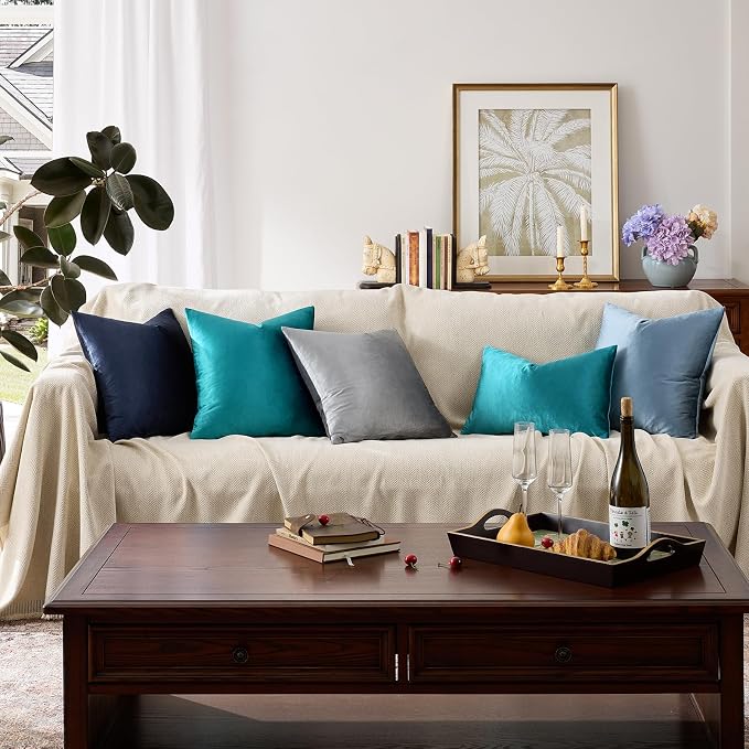 GIGIZAZA Teal Velvet Pillow Covers 20x20 Decorative Pillows Pack of 2 | Blue - Image 8