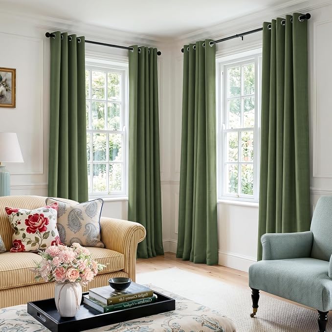 100% Blackout Linen Textured Curtains 96 Inch Long, Olive Green | 100% Blackout - Image 5