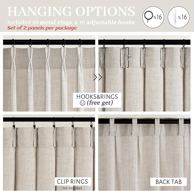 Taupe Pinch Pleated Thick Linen Curtains 90 Inches Long - Image 4