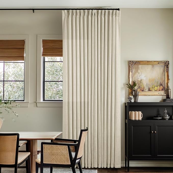 Extra Wide Pinch Pleat 100 x 90 Inch Linen Semi Sheer Curtains 1 Panel | - Image 9