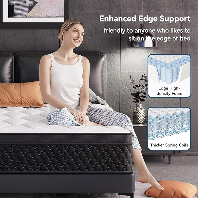ELEMUSE Queen Mattress, 10 Inch Hybrid Memory Foam Mattress in a Box, Pressure Relieving Comfort, Individual Pocket Springs for Motion Isolation, Medium Firm, CertiPUR-US Certified, Fiberglass Free