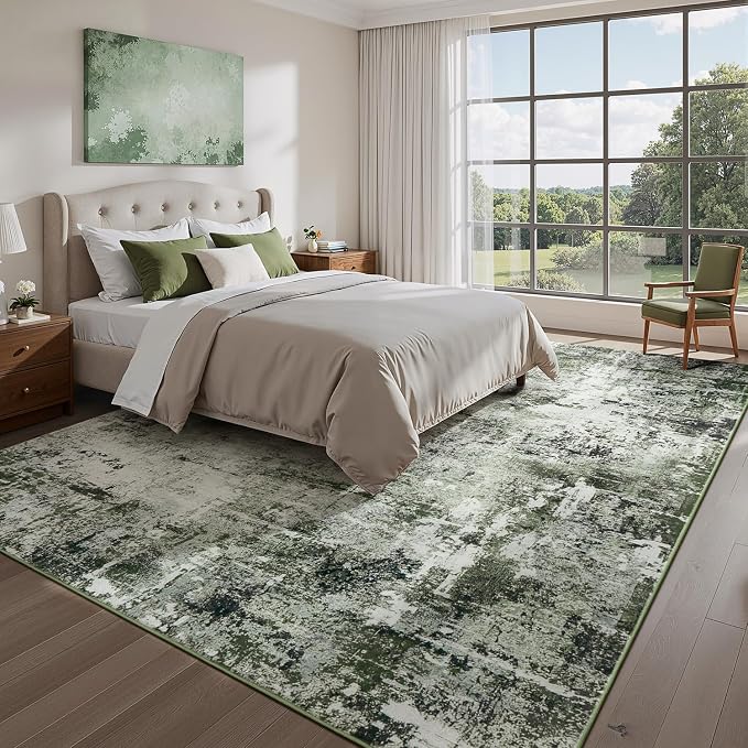 Rugflix 5x7 Area Rugs for Living Room, Washable Dark Green Large Rug | Machine - Image 2