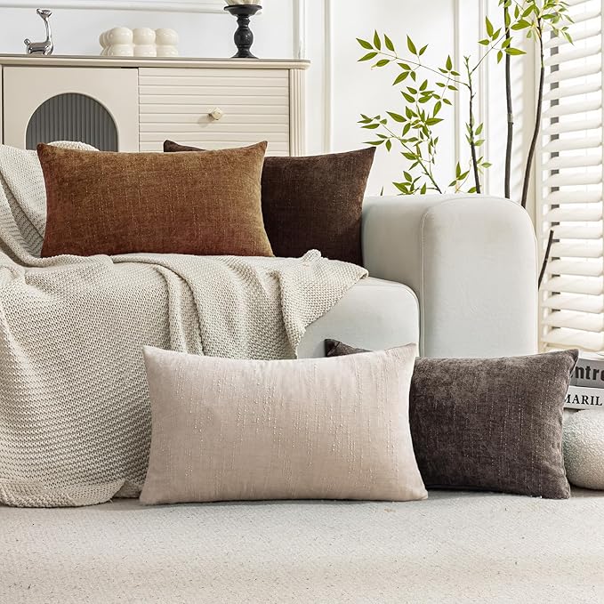 Set of 4 Soft Textured Decorative Throw Pillow Covers 12X20 Inch Cozy Farmhouse by Cozoomy