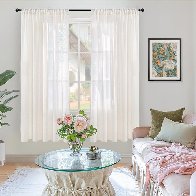 BGment Linen Semi Sheer Curtains 52X63 Inch Length - Image 2
