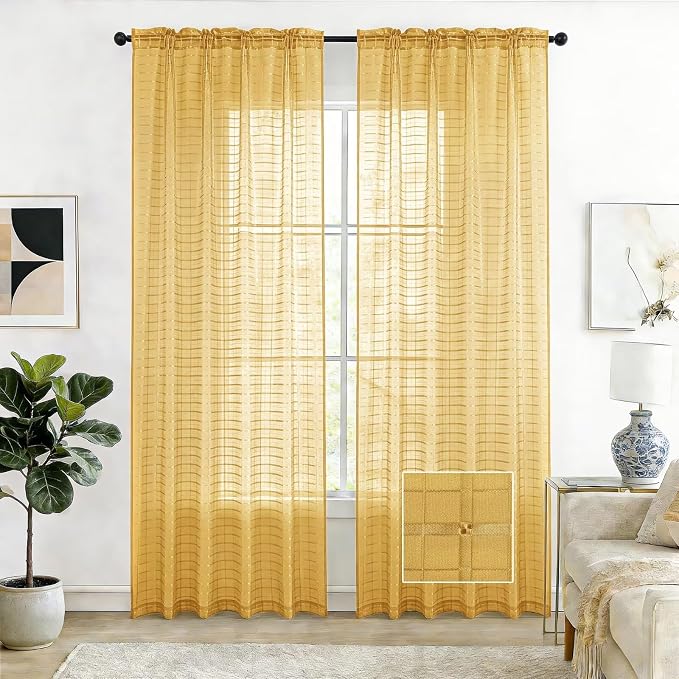 SpaceDresser Check Sheer Curtains 72 Inches Long by SpaceDresser
