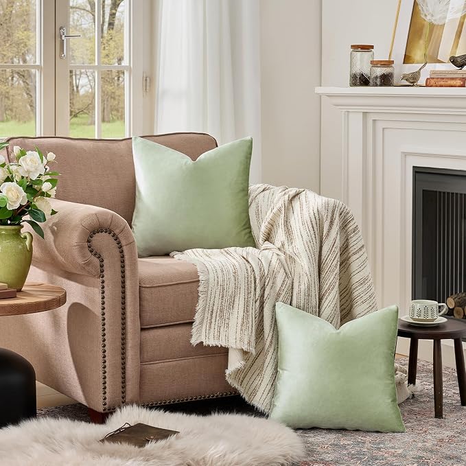 GIGIZAZA Sage Green Velvet Throw Pillow Covers 20x20 Pack of 2 | Decorative - Image 3