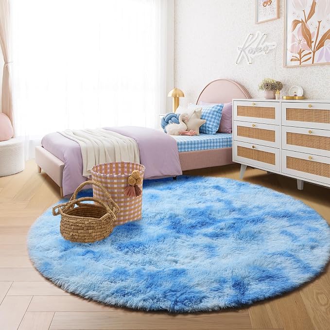Amdrebio Tie-Dyed Light Blue Round Rug 4Ft - Image 7