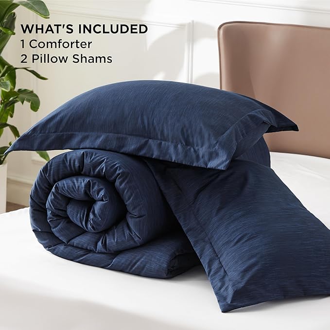 Bedsure Oversized Queen Comforter Set - Navy Soft Bedding for All Seasons, Cationic Dyed Bed Set, 3 Pieces, 1 Oversized Queen Size Comforter (98"x98") and 2 Pillow Shams (20"x26"+2")