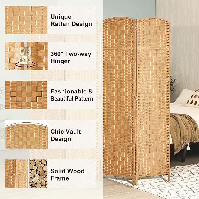 Rose Home Fashion 6 ft Tall Room Divider, Room Dividers and Folding Privacy Screens, 15.7in Privacy Screen 4 Panel Partition Temporary Wall Separation for Private, Light Beige