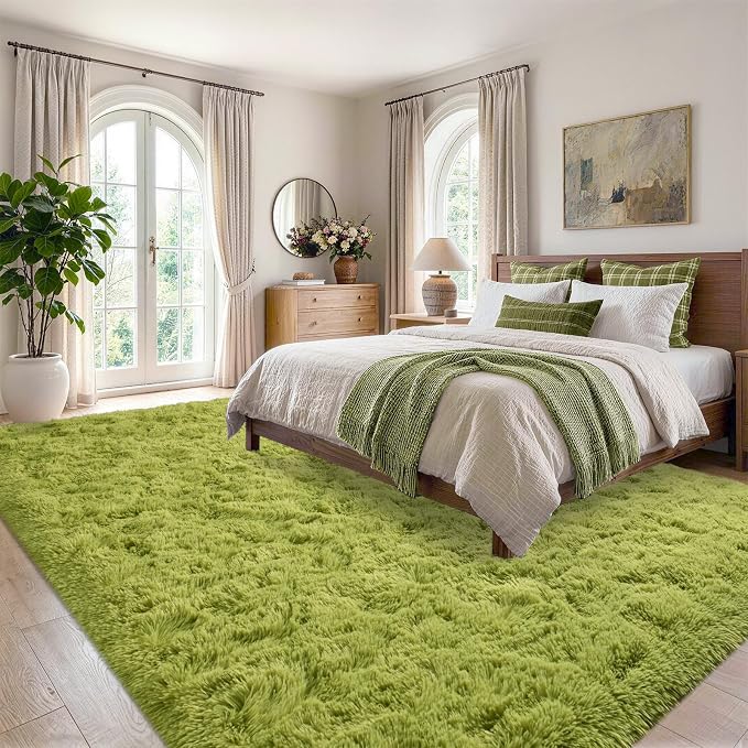 Noahas 4'x5'3'' Green Fluffy Soft Area Rug Non-Slip - Image 3