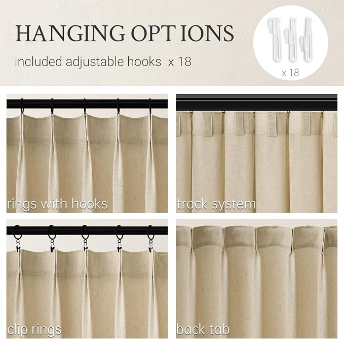 Topfinel 108 Inch Curtains 1 Panels Set, One Packs Pinch Pleat Back Tab Linen - Image 2