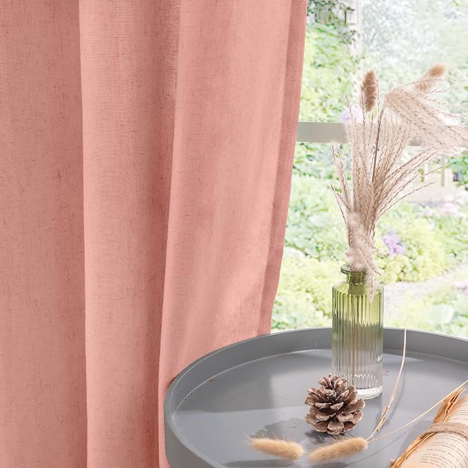 YoungsTex Dusty Rose Linen Curtains 63 Inches Length - Image 8