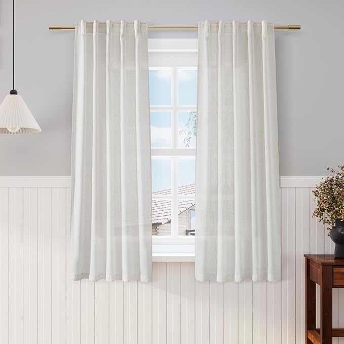 Cream Semi Sheer Linen Curtains 63 inch Length by Nanspring