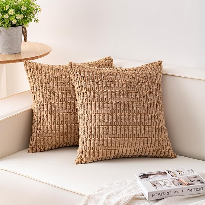 Aegero Pack of 2 Corduroy Decorative Throw Pillow Covers 26x26 Inch, Coffee | by Unknown