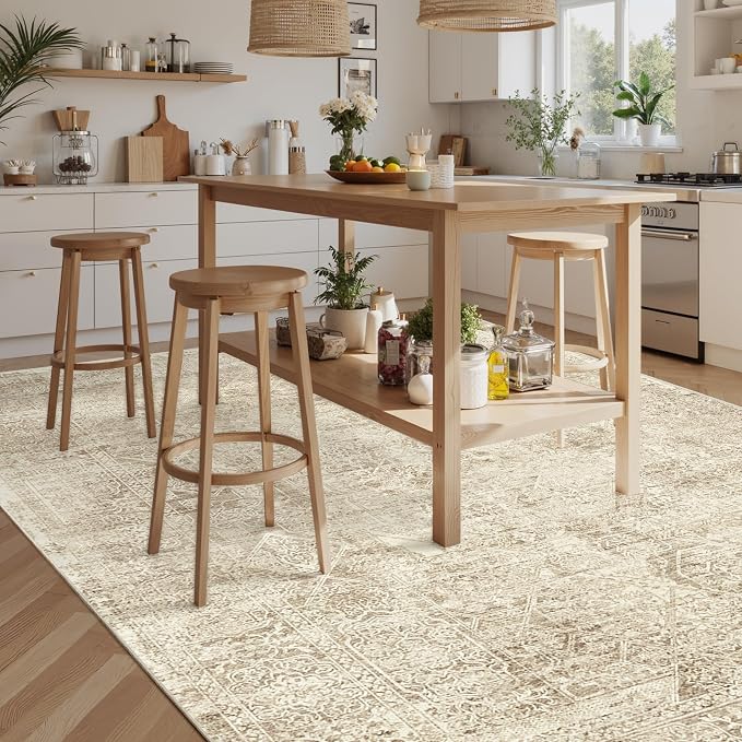 Soalmost Washable Area Rug 8x10 Large Soft Living Room Rugs Light Brown | - Image 2