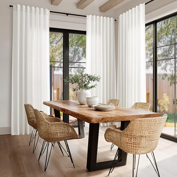 Beige White Linen Curtains for Living Room 78 Inches Long Back Tab and Rod - Image 8