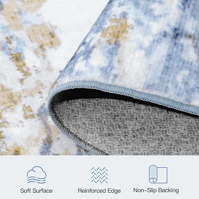 8x10 Area Rug for Living Room, Abstract Washable Large Rugs, Light Blue | - Image 7