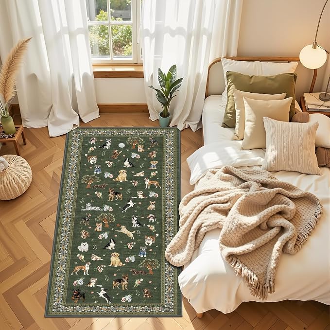 Dark Green Hallway Runner Rug 2x4 - Image 4