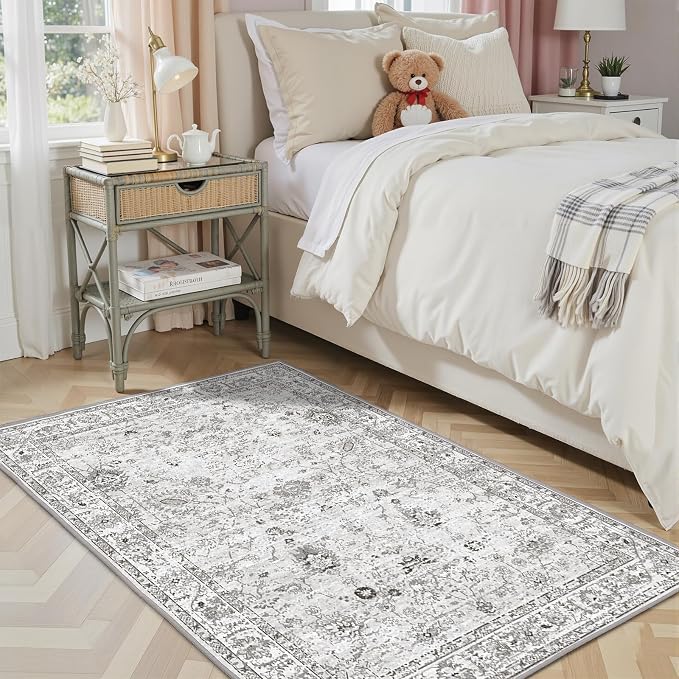 Grey Area Rug 3x5 Bedroom Rugs for Entryway Dorm | Ultra-Thin; Non Slip; - Image 7