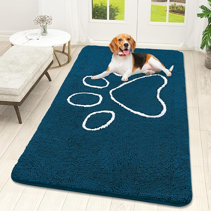 OLANLY Dog Door Mat for Muddy Paws 59x32, Paw Print Design Chenille Mud Mat | by OLANLY