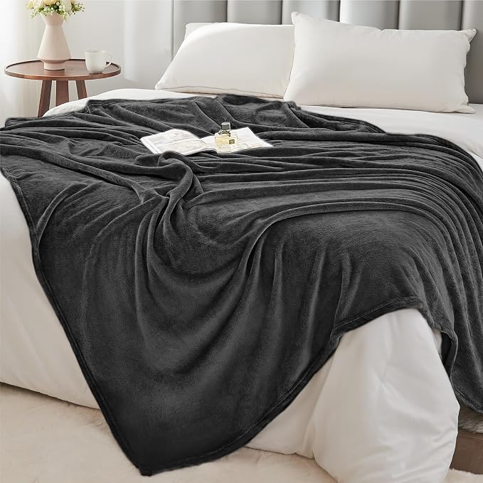 BEDELITE Fleece Blanket Soft Plush Queen Bed Blanket Charcoal Grey 90"x90" | - Image 5