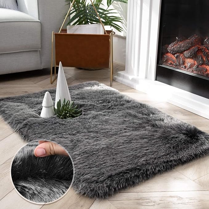 Ashler Faux Fox Fur Rug, 2x3 FT Rectangle Rugs, Ultra Soft Shaggy Area Rugs by AshlerHomeDeco