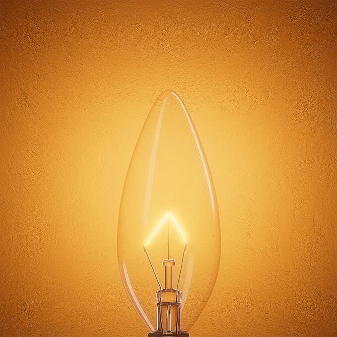 20-Pack E12 Candelabra Light Bulbs 40W Warm White 2500K, 380 Lumen Dimmable Chandeier Light Bulbs for Ceiling Fan, Pendants or Outdoor, B10 Clear Incandescent Candle Bulbs