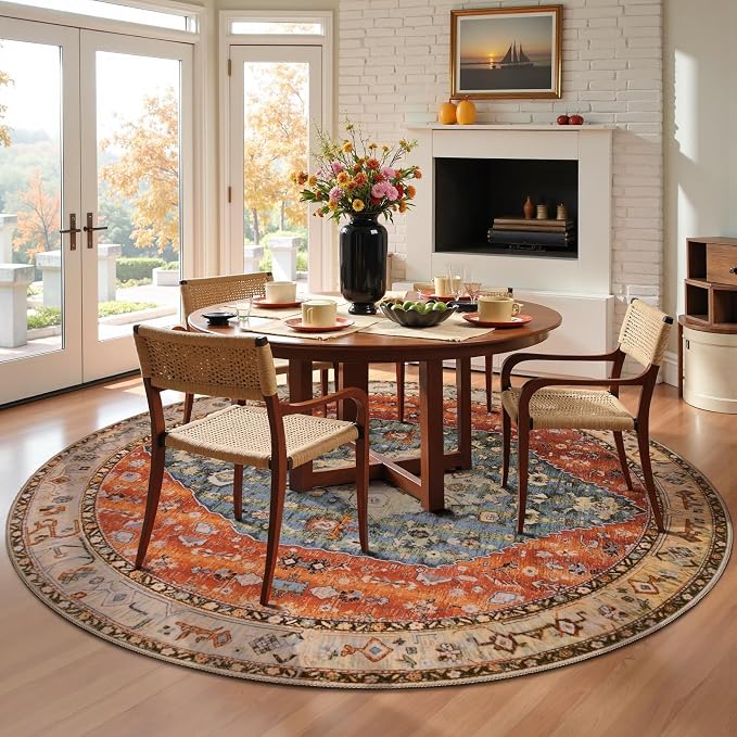 SERISSA 6ft Washable Non Slip Round Boho Area Rug - Image 2