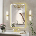 20X28 Inch Framed LED Lighted Bathroom Mirror,Wall Mounted Gold Metal Vanity Mirrors with Lights,Dimmable Illuminated Anti-Fog Mirror(Horizontal/Vertical)