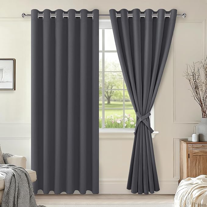 Grommet Blackout Curtains for Bedroom, 70 x 84 Inches, Dark Grey | Thermal by Hiasan