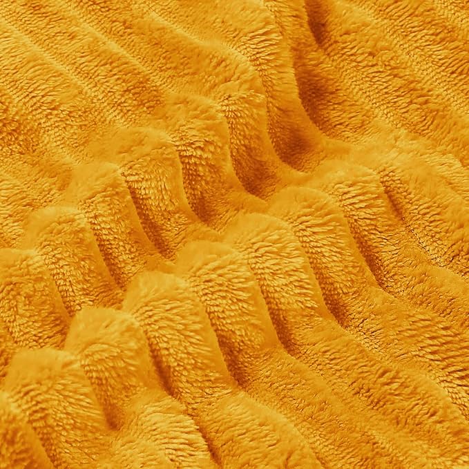 BEDELITE 3D Ribbed Mustard Yellow Fleece Twin Blanket - Image 5