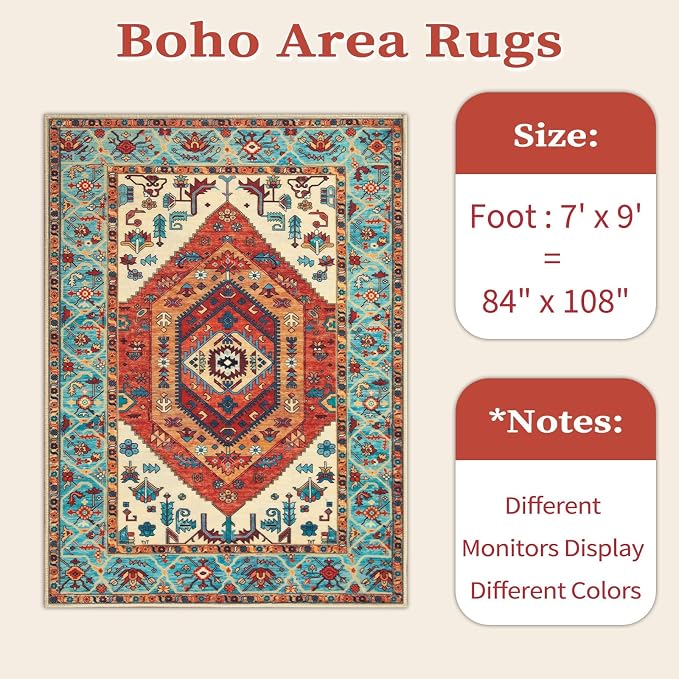 SERISSA 7x9 Washable Non Slip Boho Area Rug - Image 6