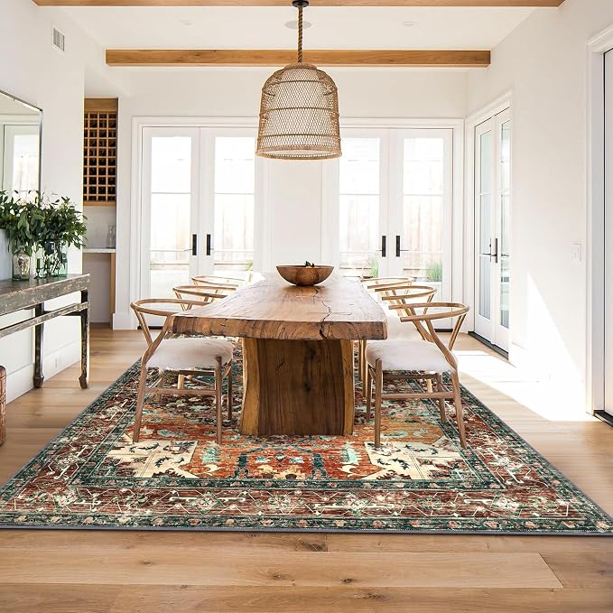 Yamaziot Area Rug 5x7, Non-Slip Washable Boho Vintage Living Room Rug | Stain - Image 9