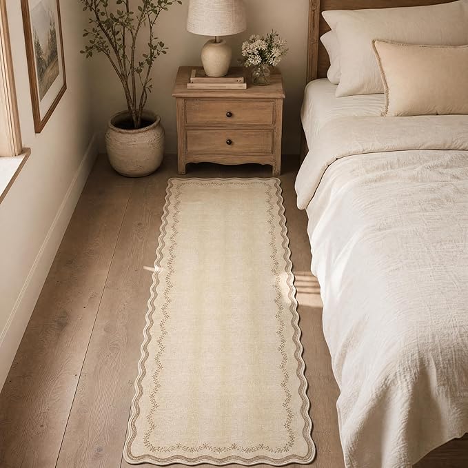GarveeHome 2.5x10 Scalloped Washable Runner Rug Long Hallway Kitchen Rug | Soft - Image 2