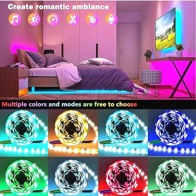 Keepsmile 32.8ft Strip Lights Smart App Music Sync Color Changing RGB Bluetooth LED Strips with Remote Led Lights for Bedroom Home Decoration