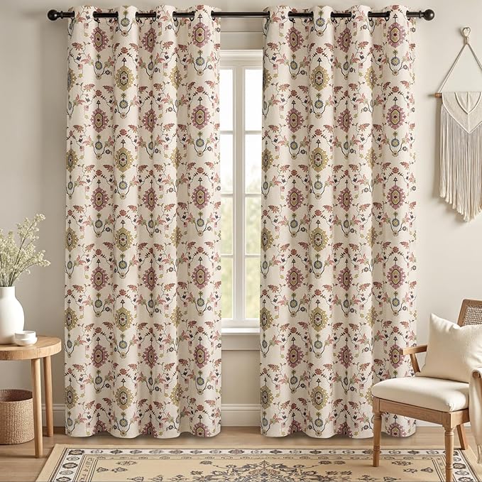 Boho Floral 100% Grommet Blackout Curtains 84 Inch 2 Panels | Colorful Bohemian - Image 7