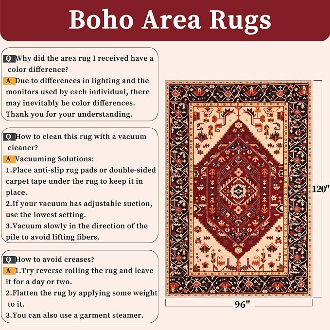 SERISSA 8x10 Washable Non Slip Boho Area Rug - Image 2