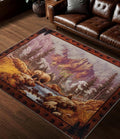 Rustic Cabin Area Rug for Bedroom 4x6, Machine Washable Forest Bear Rug by YIHOUSE