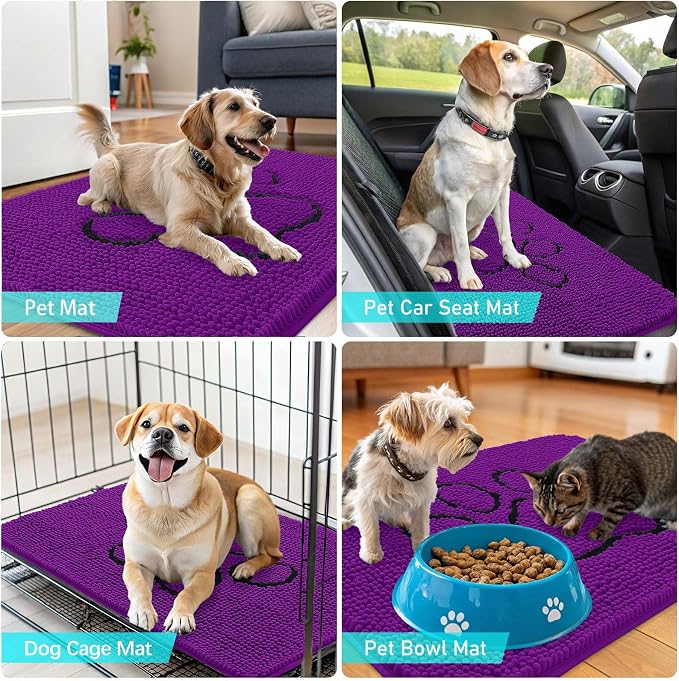 OLANLY Dog Door Mat for Muddy Paws 48x30, Paw Print Design Chenille Mud Mat | - Image 7