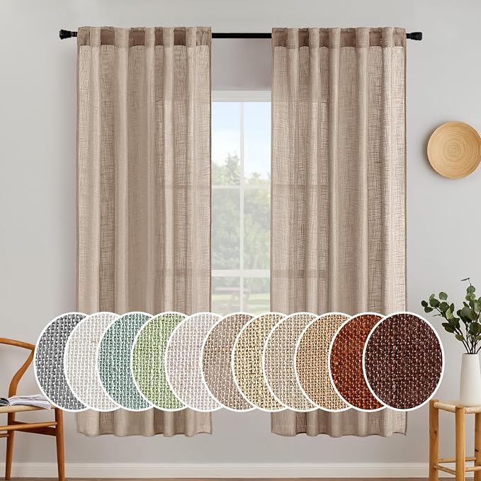 MIULEE Taupe Linen Curtains 37x72 Inch Length 2 Panels by MIULEE