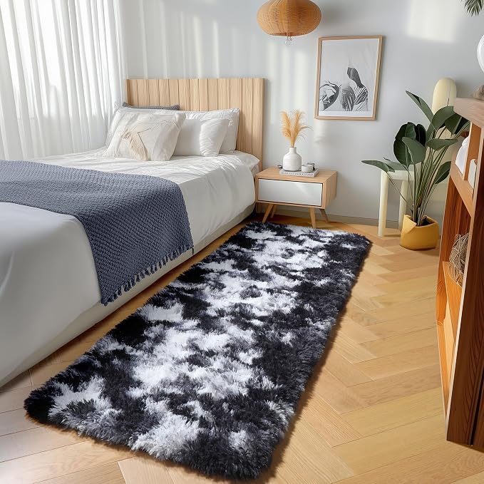 Runner Rugs for Bedroom Living Room, Fluffy 2x6 Black and White Area Rug | Soft - Image 4