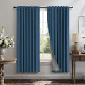 Navy Blue Black Out Curtains 63 Inch Long 2 Panel Burg Linen Textured Thermal by Pitalk