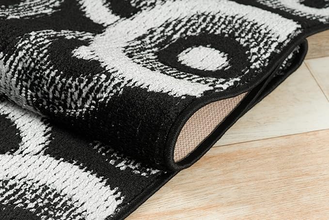 Custom Length Cut to Size Modern Farmhouse Carpet Runner Rug for Hallways, Non Slip Rubber Backed, 31 inch Wide X Customized Length, Geo Black, 31 inch X 18 feet